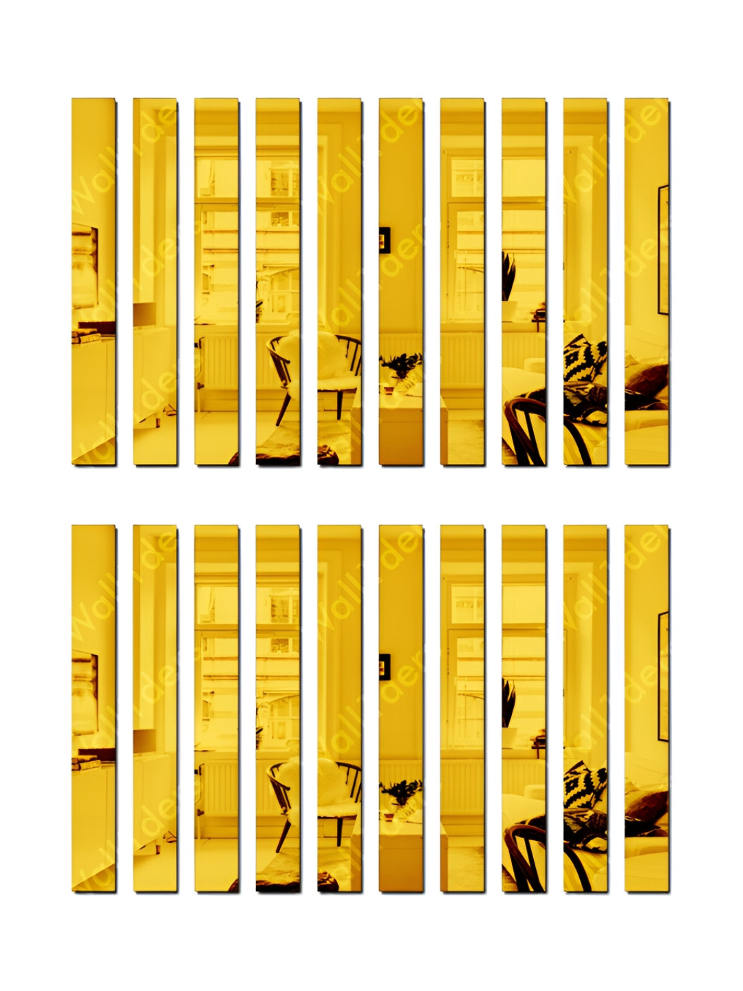 Wall1ders Gold Toned 20 Pieces Strip Design Mirror Wall Stickers