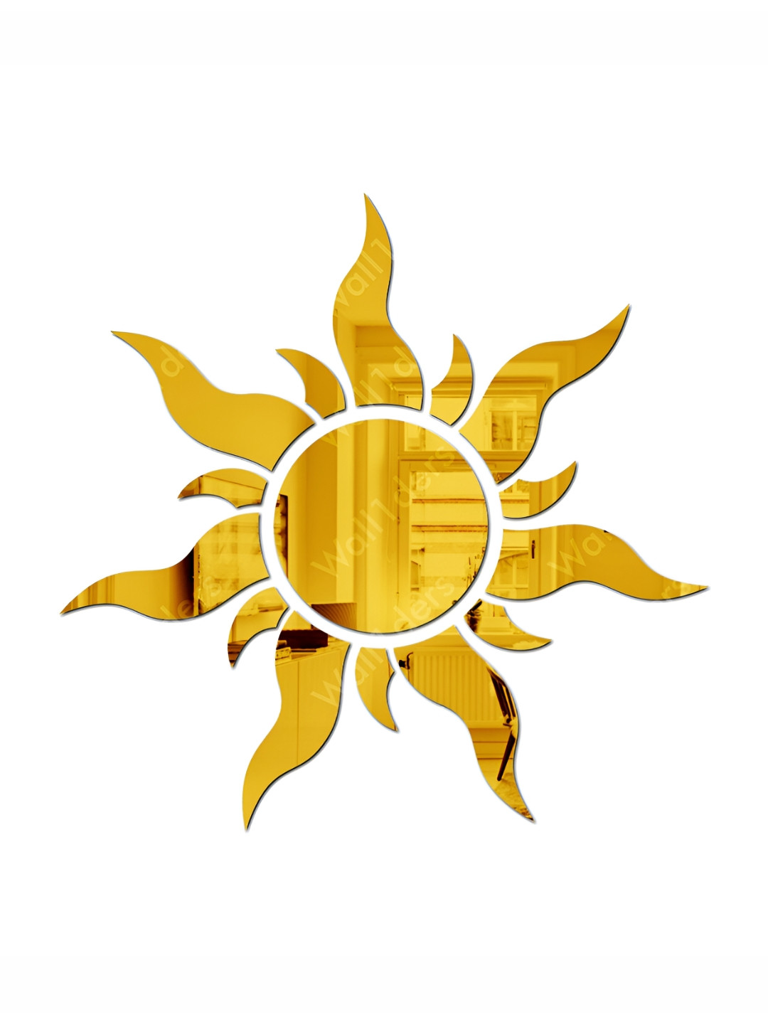 Wall1ders Gold Toned 15 Pieces Sun Wave Mirror Wall Stickers