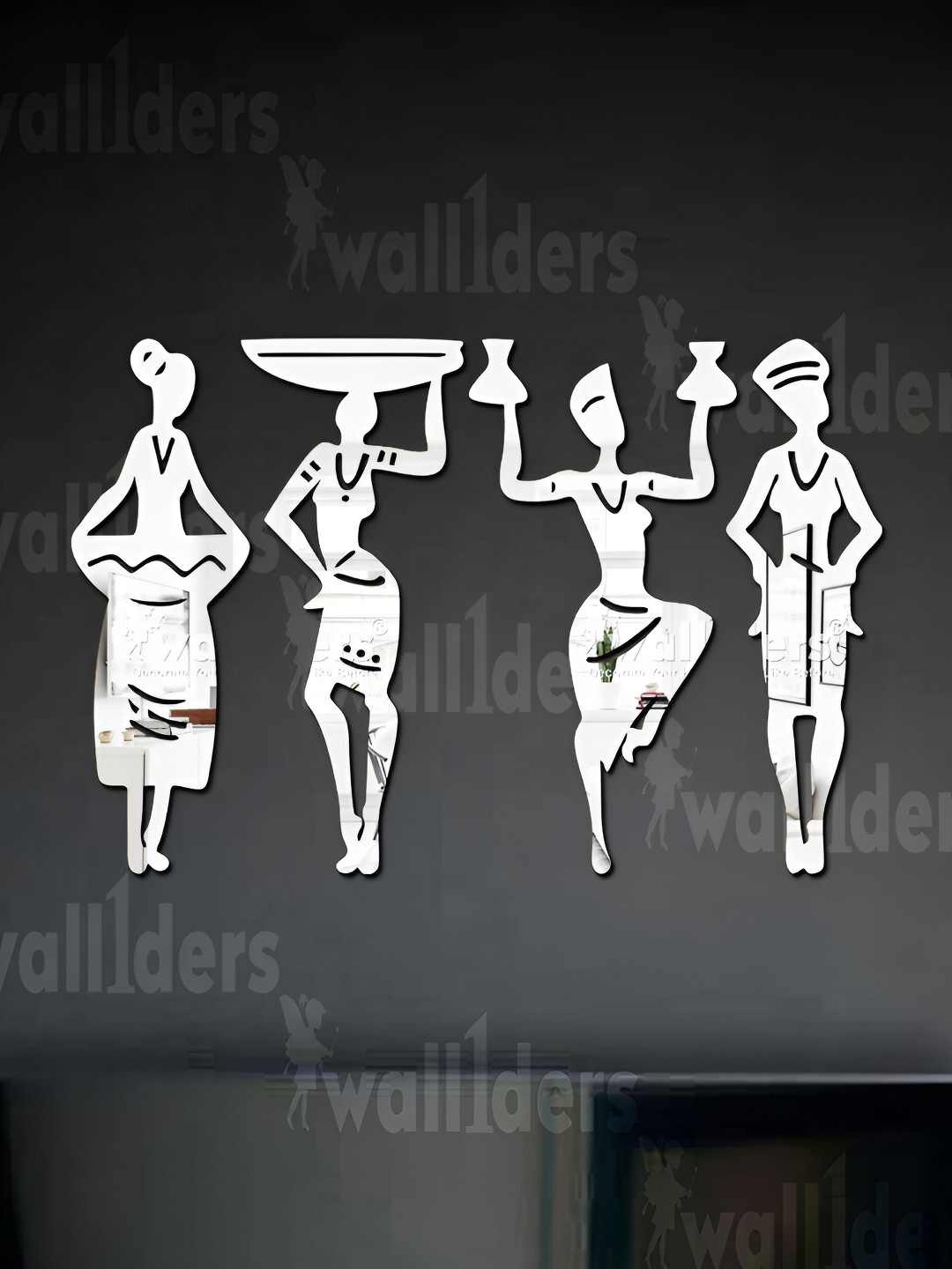Wall1ders Silver Toned 4 Pieces Tribal Mirror Wall Stickers