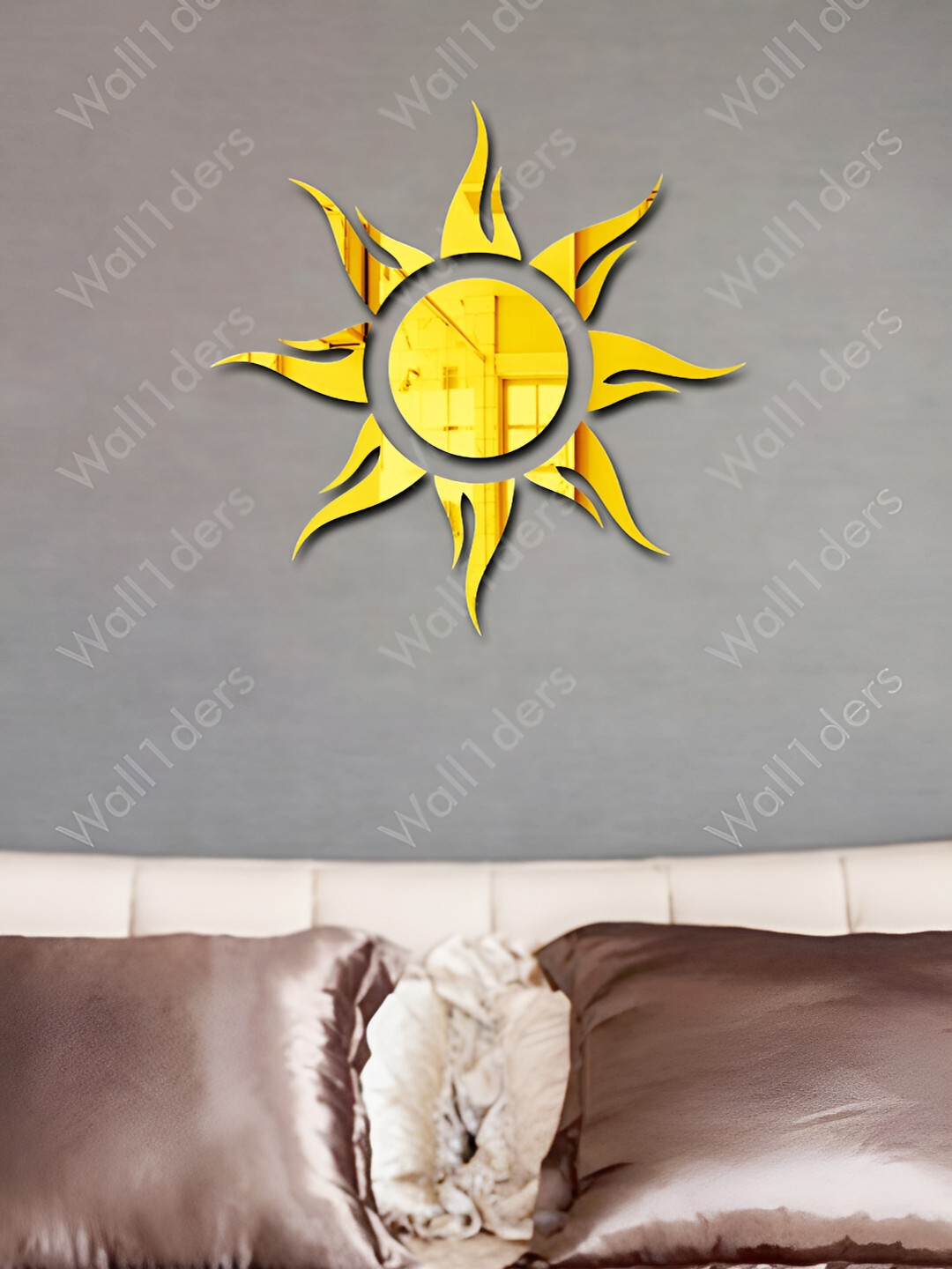 Wall1ders Gold Toned 8 Pieces Sun Wave Mirror Wall Stickers