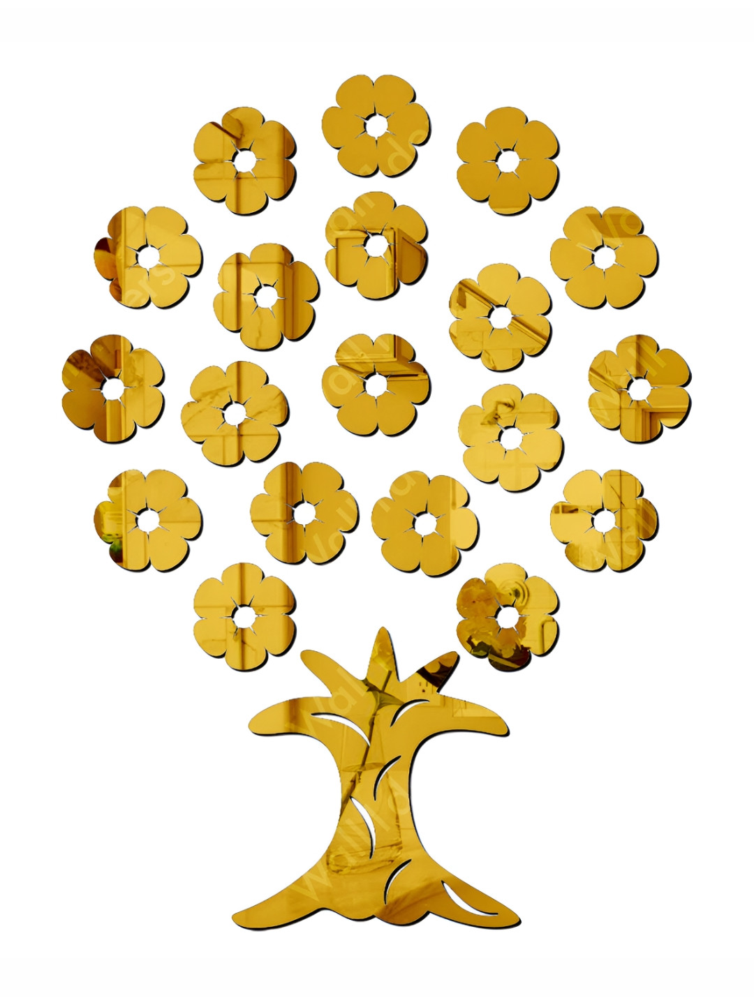 Wall1ders Gold Toned 20 Pieces Flower Tree Mirror Wall Stickers