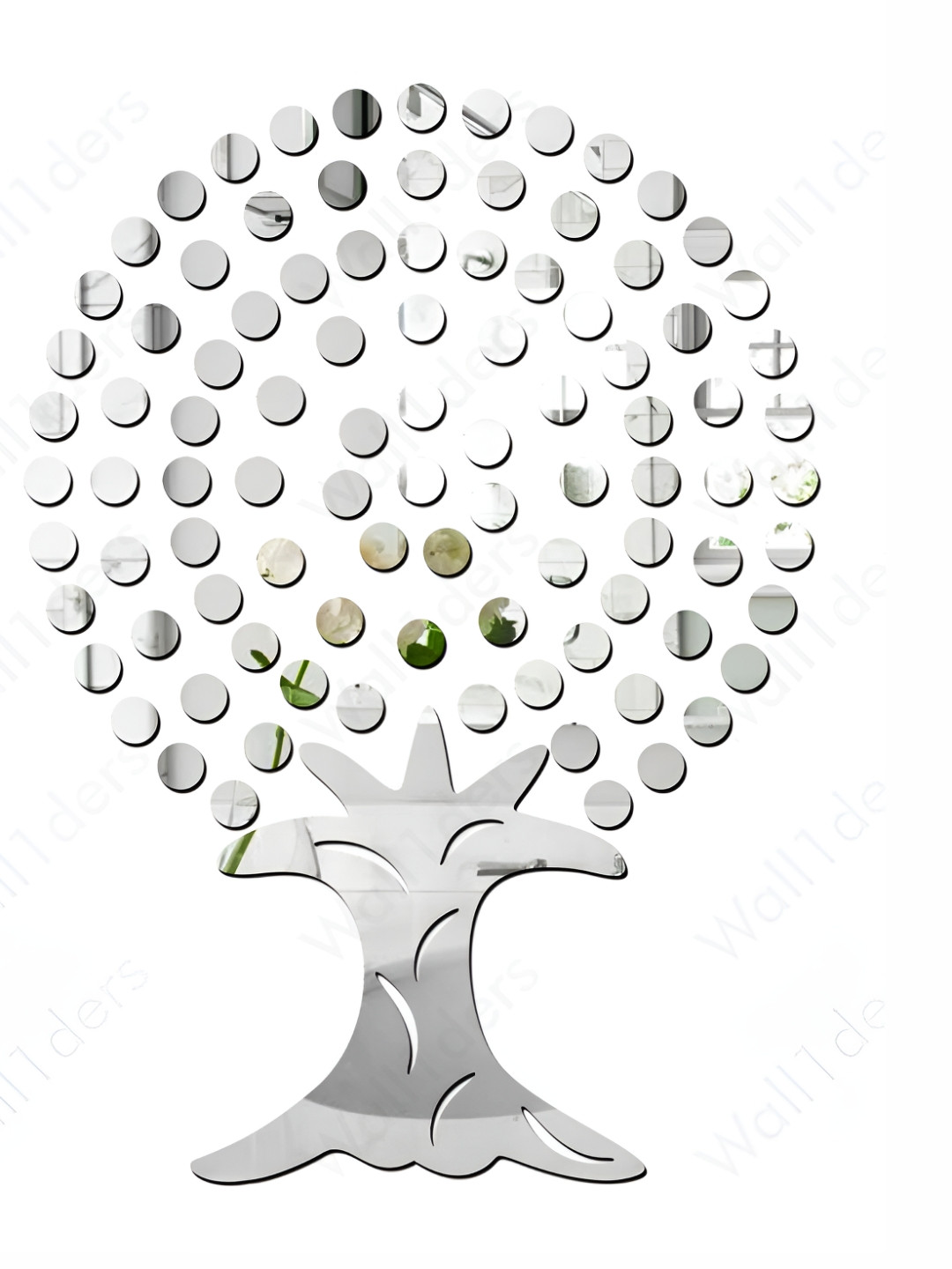 Wall1ders Silver Toned 101 Pieces Dot Tree Mirror Wall Stickers