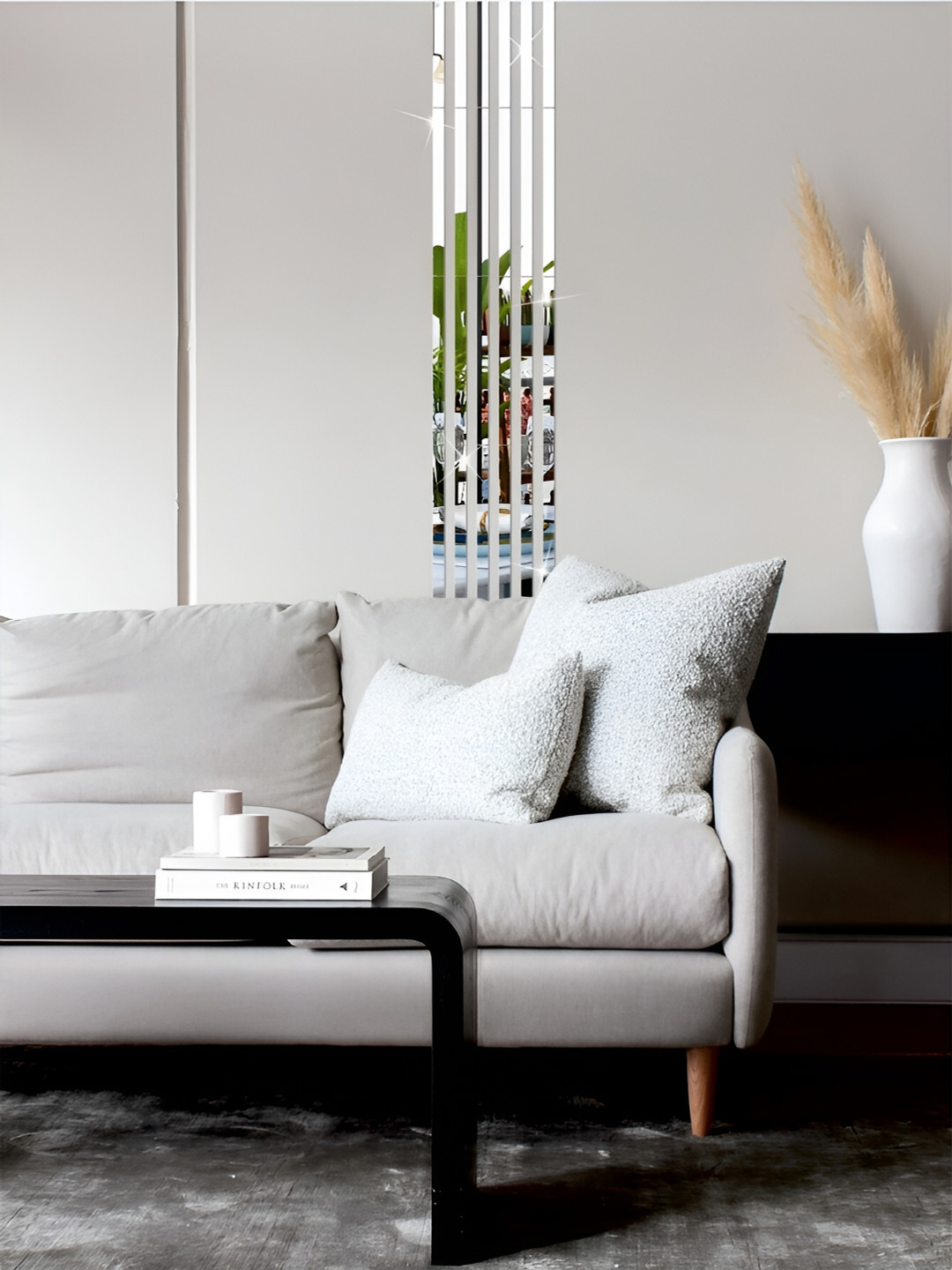 Wall1ders Silver Toned 10 Pieces Strip Design Mirror Wall Stickers