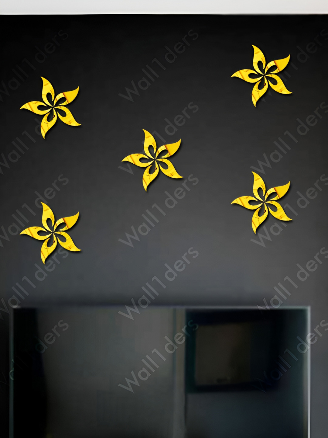 Wall1ders Gold Toned 25 Pieces Flower Leaf Mirror Wall Stickers