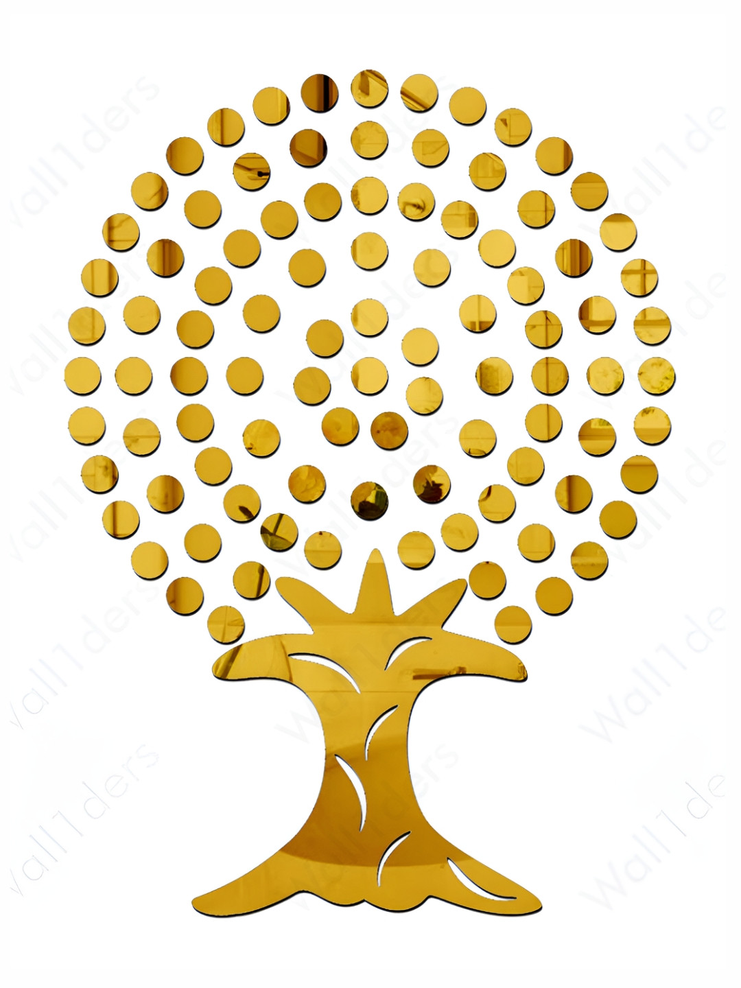 Wall1ders Gold Toned 101 Pieces Dot Tree Mirror Wall Stickers