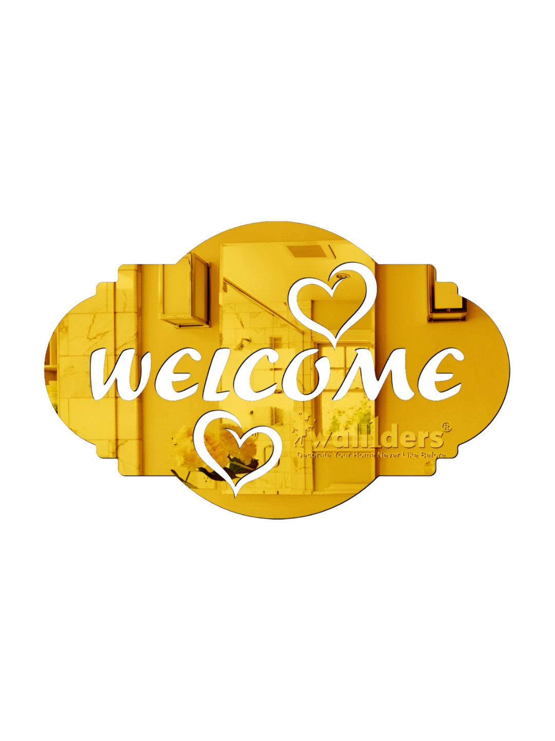 Wall1ders Gold Toned Welcome Mirror Wall Sticker