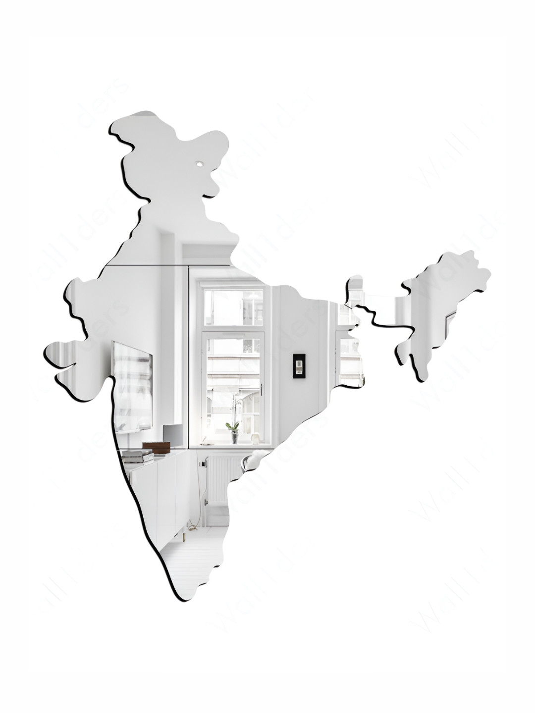 Wall1ders Silver Toned Bharat Map Mirror Wall Sticker