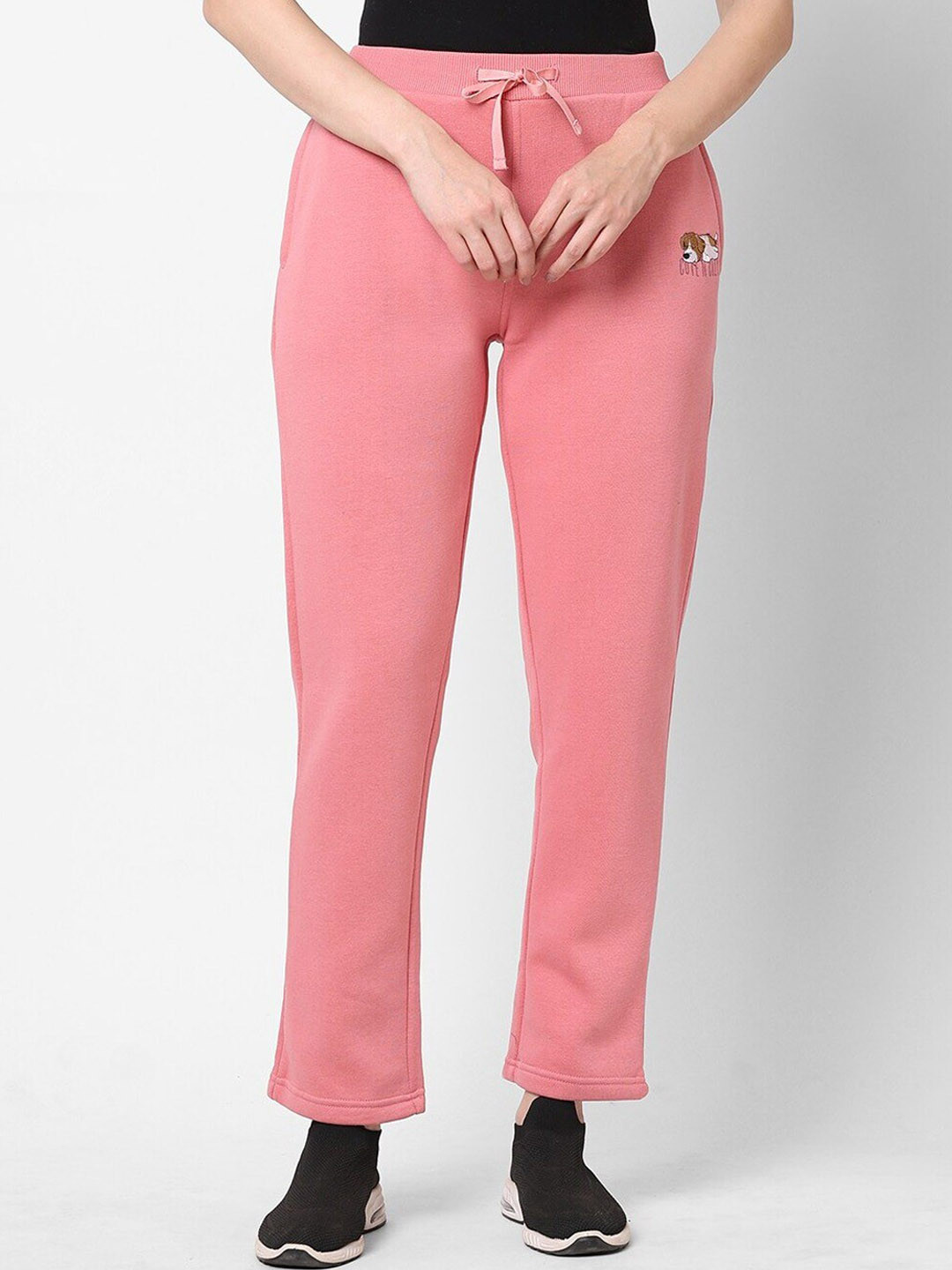 Sweet Dreams Women Pink Solid Mid Rise Fleece Sports Track Pants