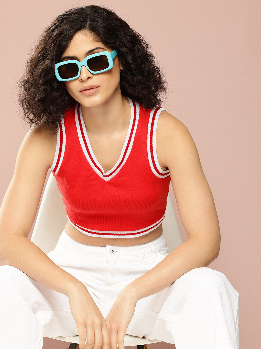 Harvard Pure Cotton V-Neck Ribbed Sleeveless Crop Top