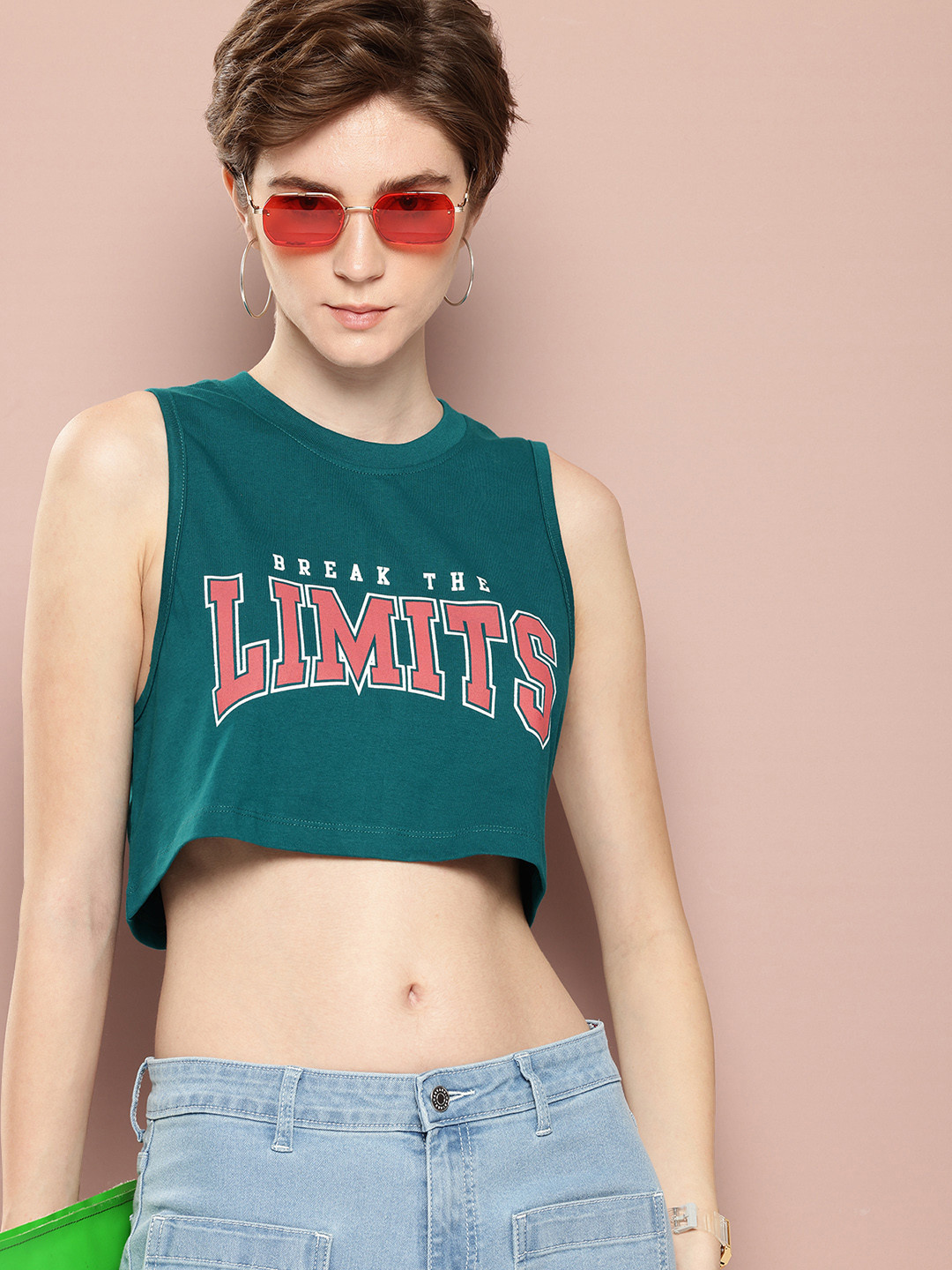 Harvard Cotton Typography Printed Sleeveless Cotton Boxy T-shirt