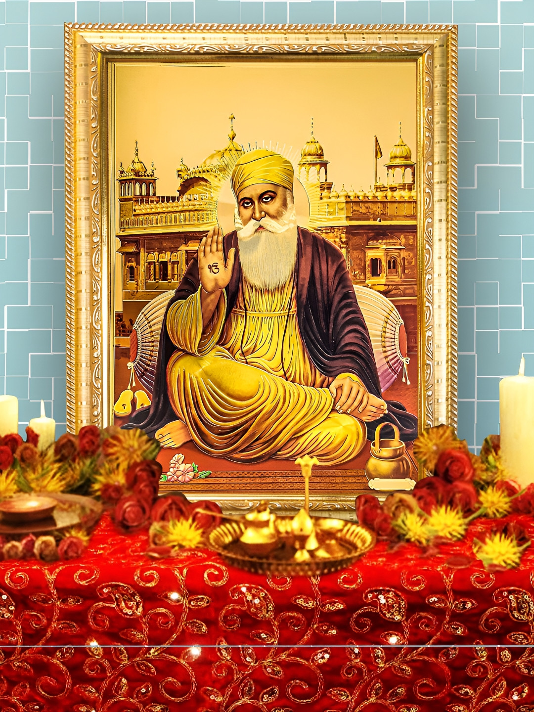 Hawai Gold Toned & Brown Wooden Gold Plated Guru Nanak Photo Frame