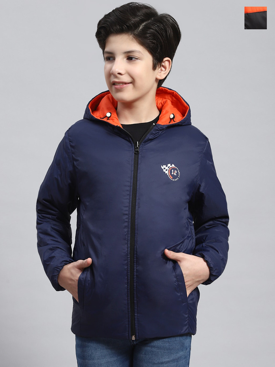 Monte Carlo Boys Colourblocked Hooded Neck Long Sleeve Reversible Padded Jacket