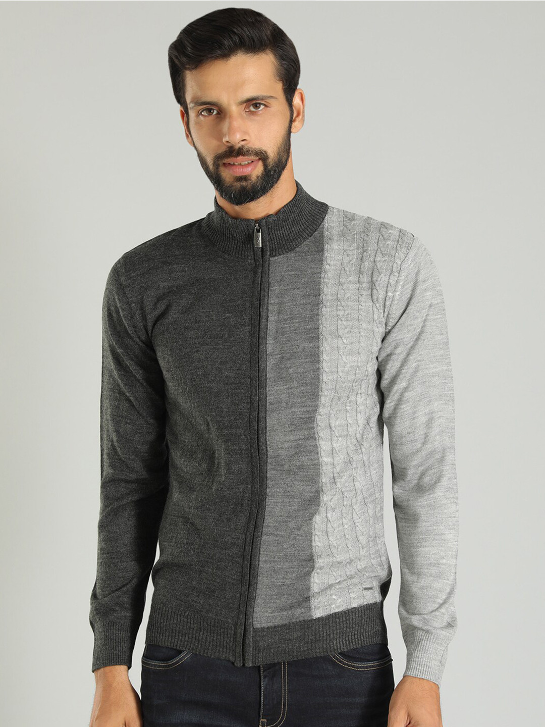 Indian Terrain Colourblocked Acrylic Cardigan Sweater