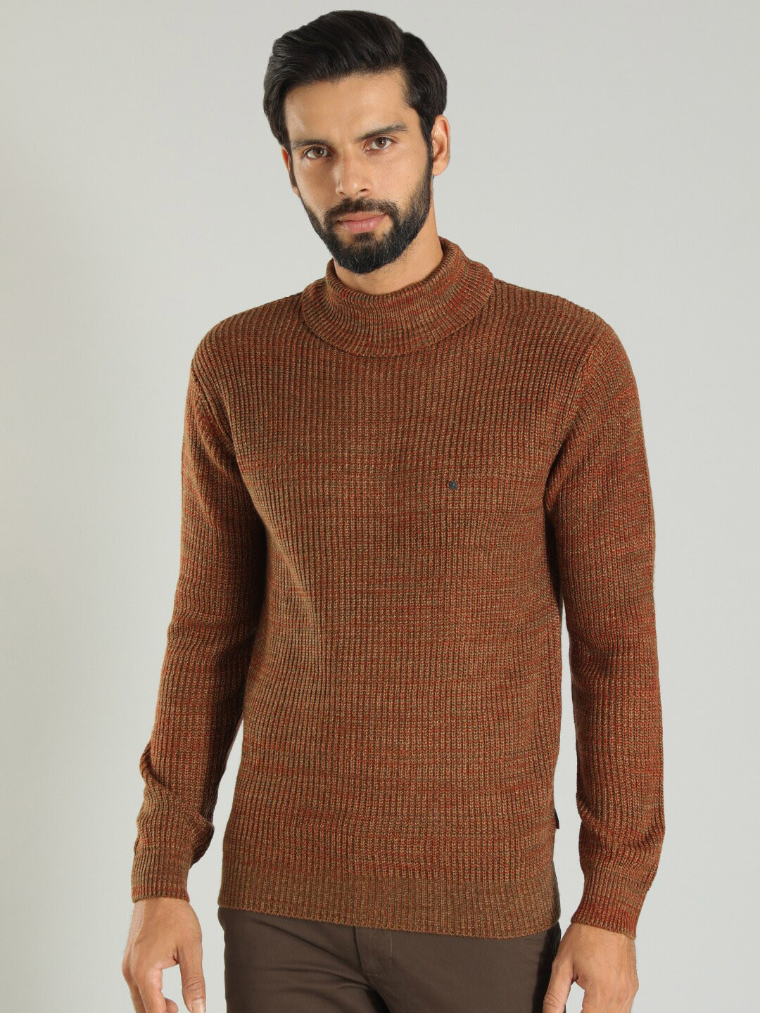 Indian Terrain Ribbed Turtle Neck Pure Acrylic Pullover Sweater
