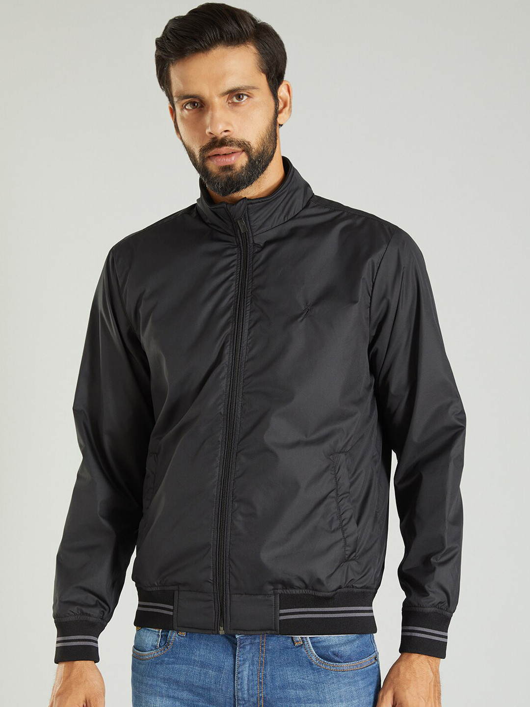 Indian Terrain Mock Collar Long Sleeves Lightweight Bomber Jacket