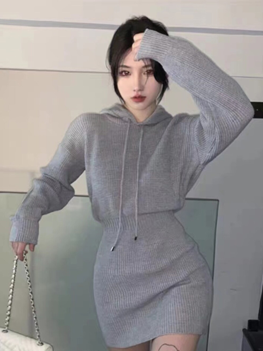 StyleCast Grey Long Sleeves Hooded Jumper Top