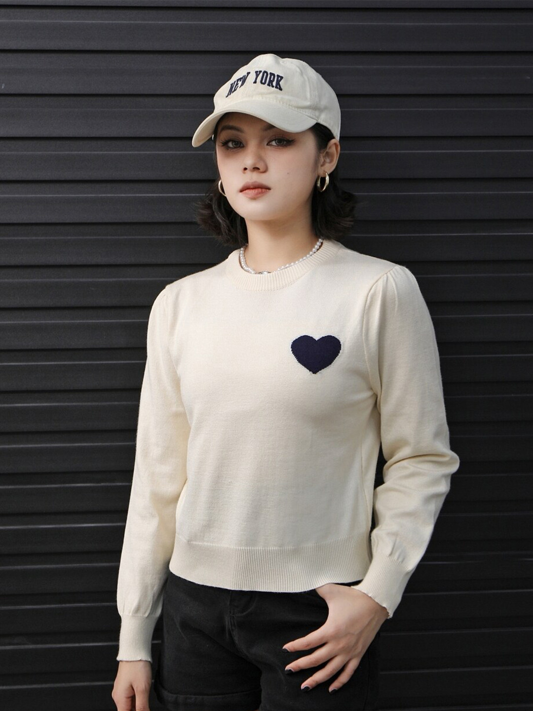 StyleCast Girls Cream-Coloured Round Neck Long Sleeves Pullover Sweatshirt