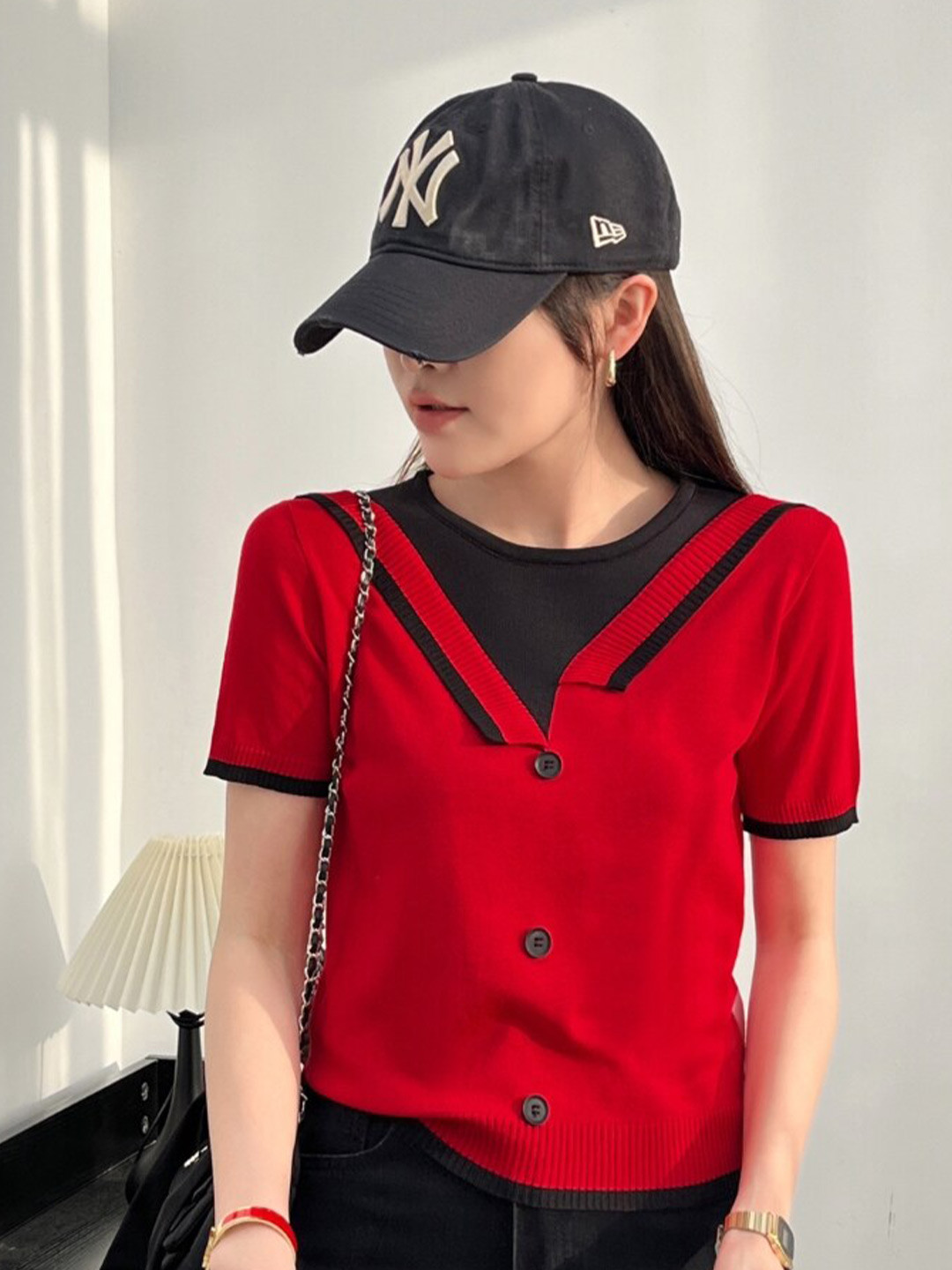 StyleCast Red Round Neck Short Sleeves Top