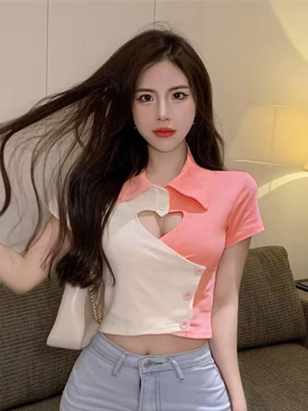 StyleCast Girls Pink Colourblocked Crop Fitted Top