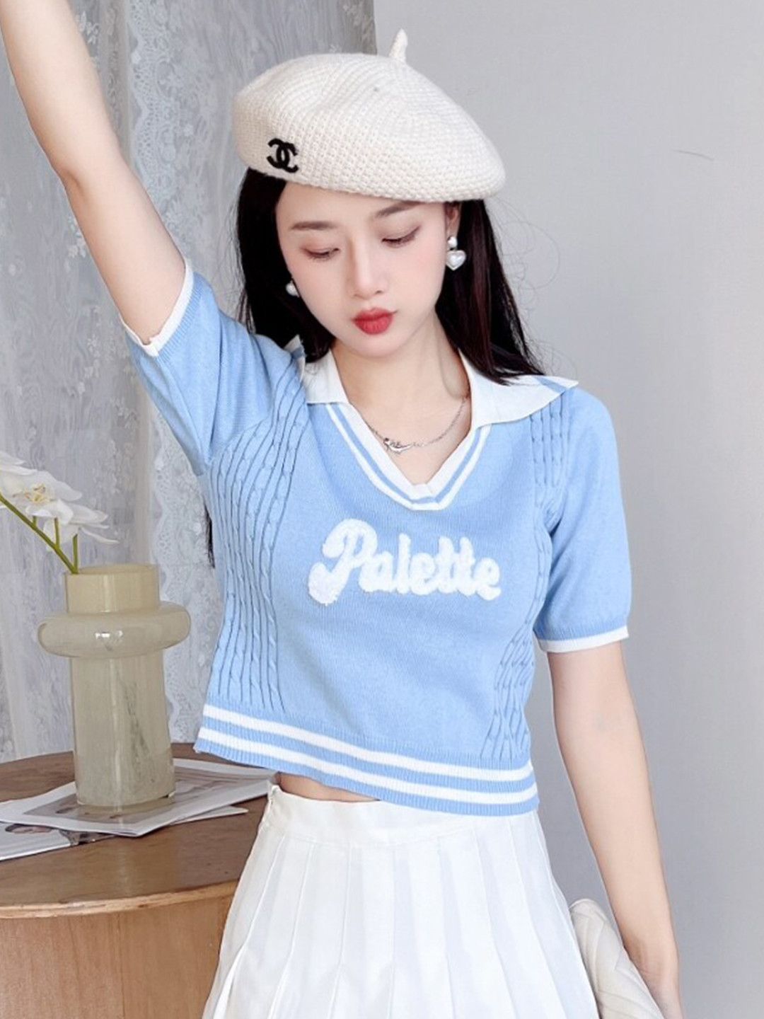 StyleCast Blue Teen Girls Typography Printed Shirt Collar Top