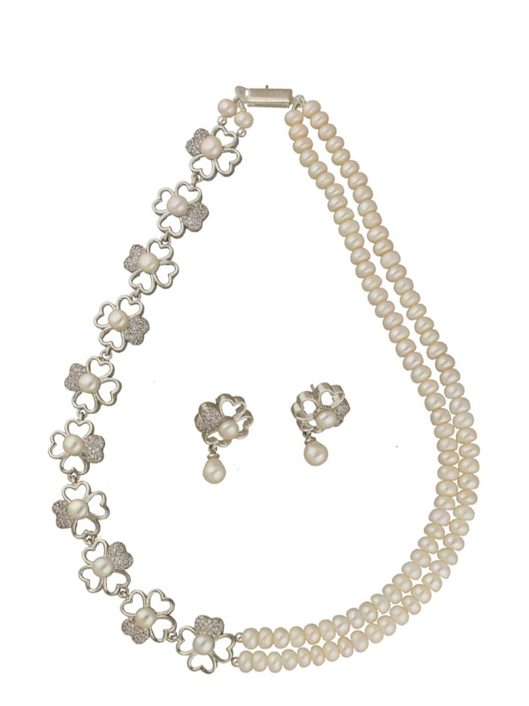 Sri Jagdamba Pearls Dealer Gold-Plated Stone-Studded & Beaded Necklace and Earrings