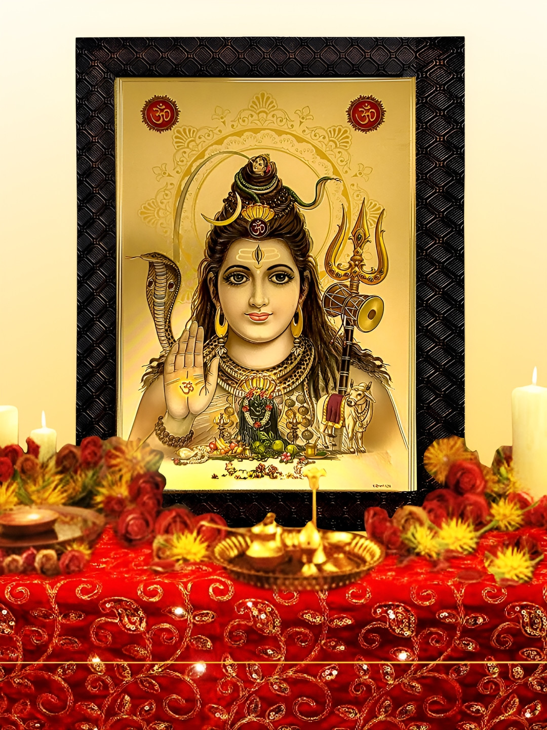 Hawai Black & Brown Sri Goddess Lord Shiva Gold Plated Wooden Photo Frame