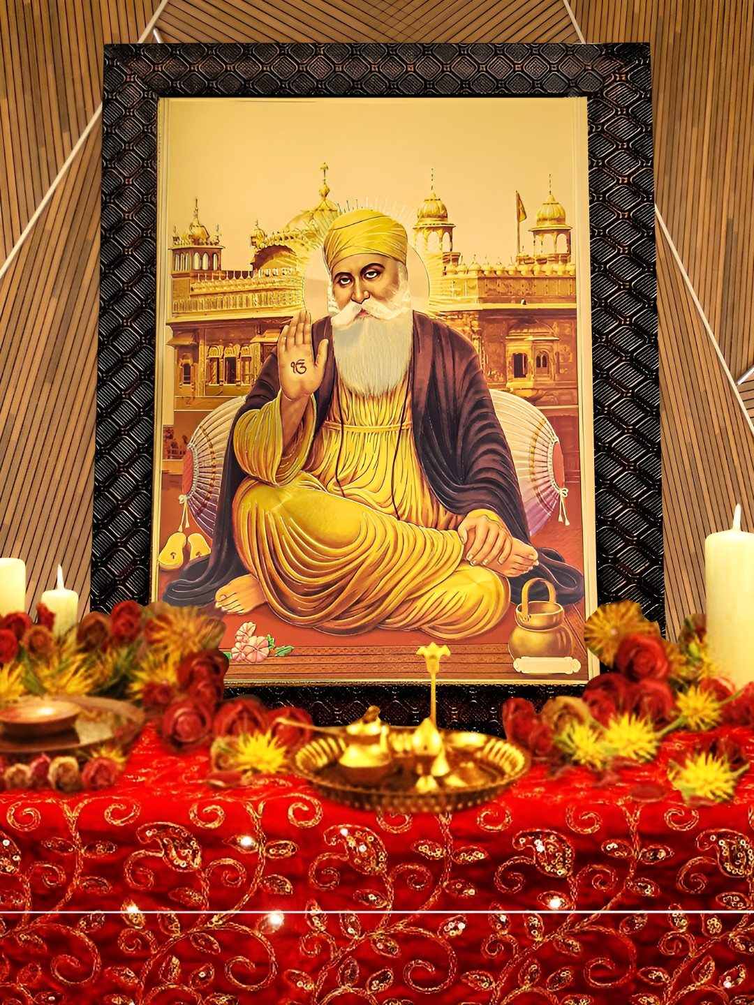 Hawai Black & Yellow Guru Nanak Giving Blessing Wooden Wall Photo Frame