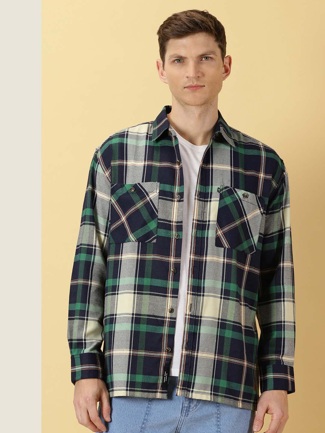 Thomas Scott Classic Buffalo Checked Twill Cotton Shirt