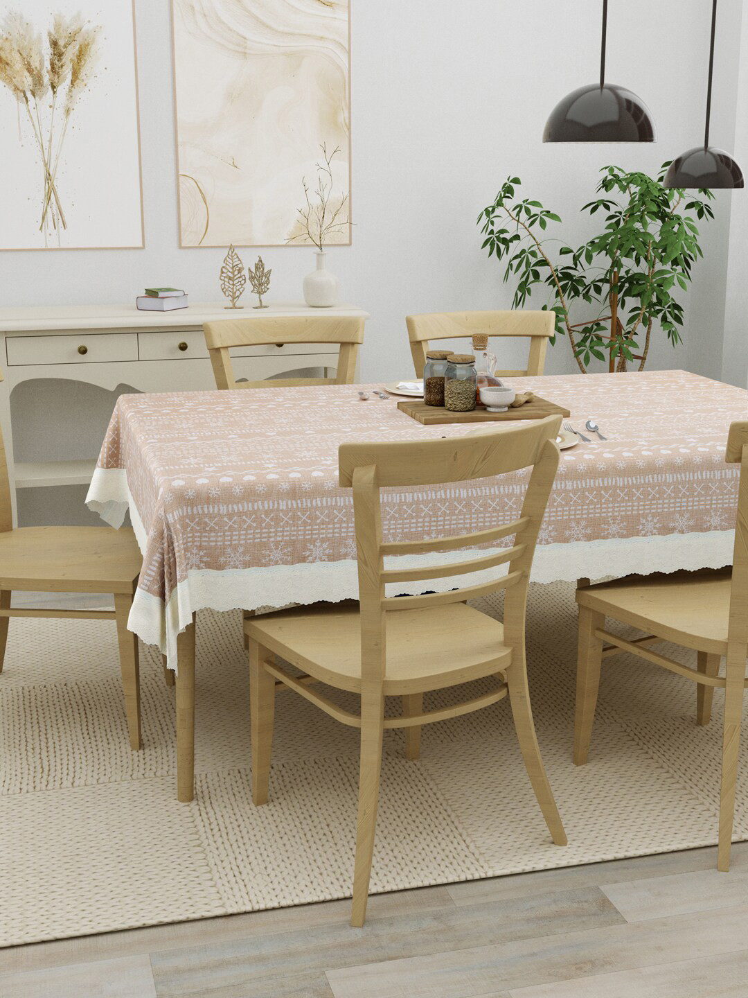 Clasiko Beige & White 1.50 cm x 2.25 cm Rectangle Table Covers