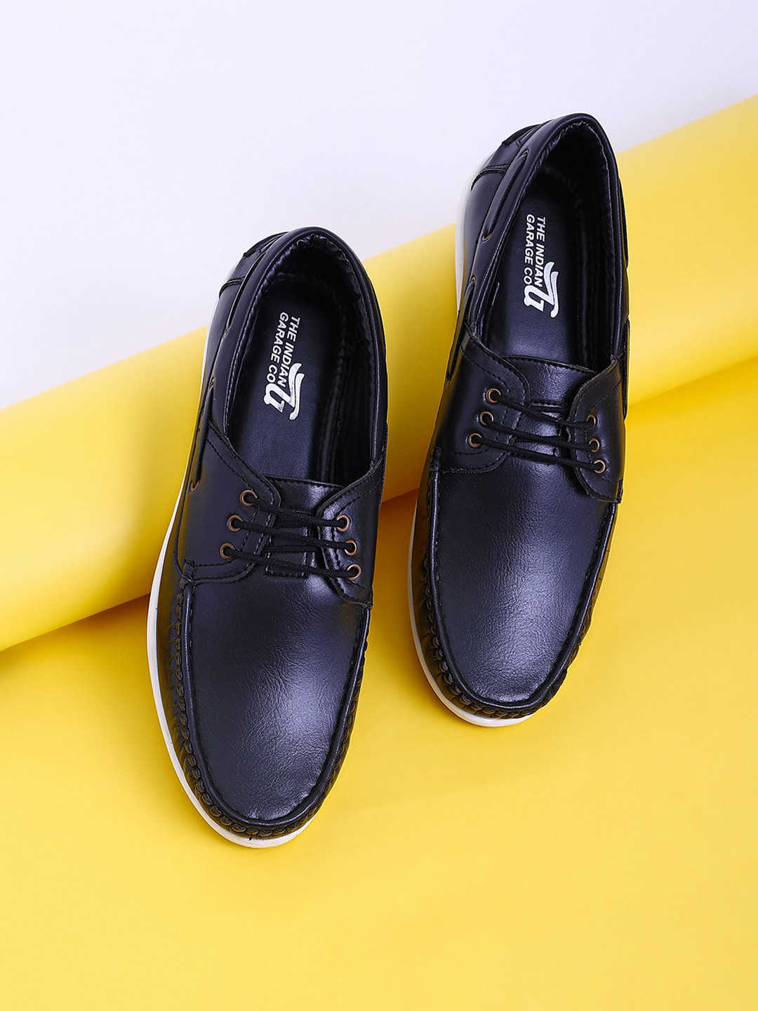 The Indian Garage Co Men Black Round Toe Lace-Up Derbys