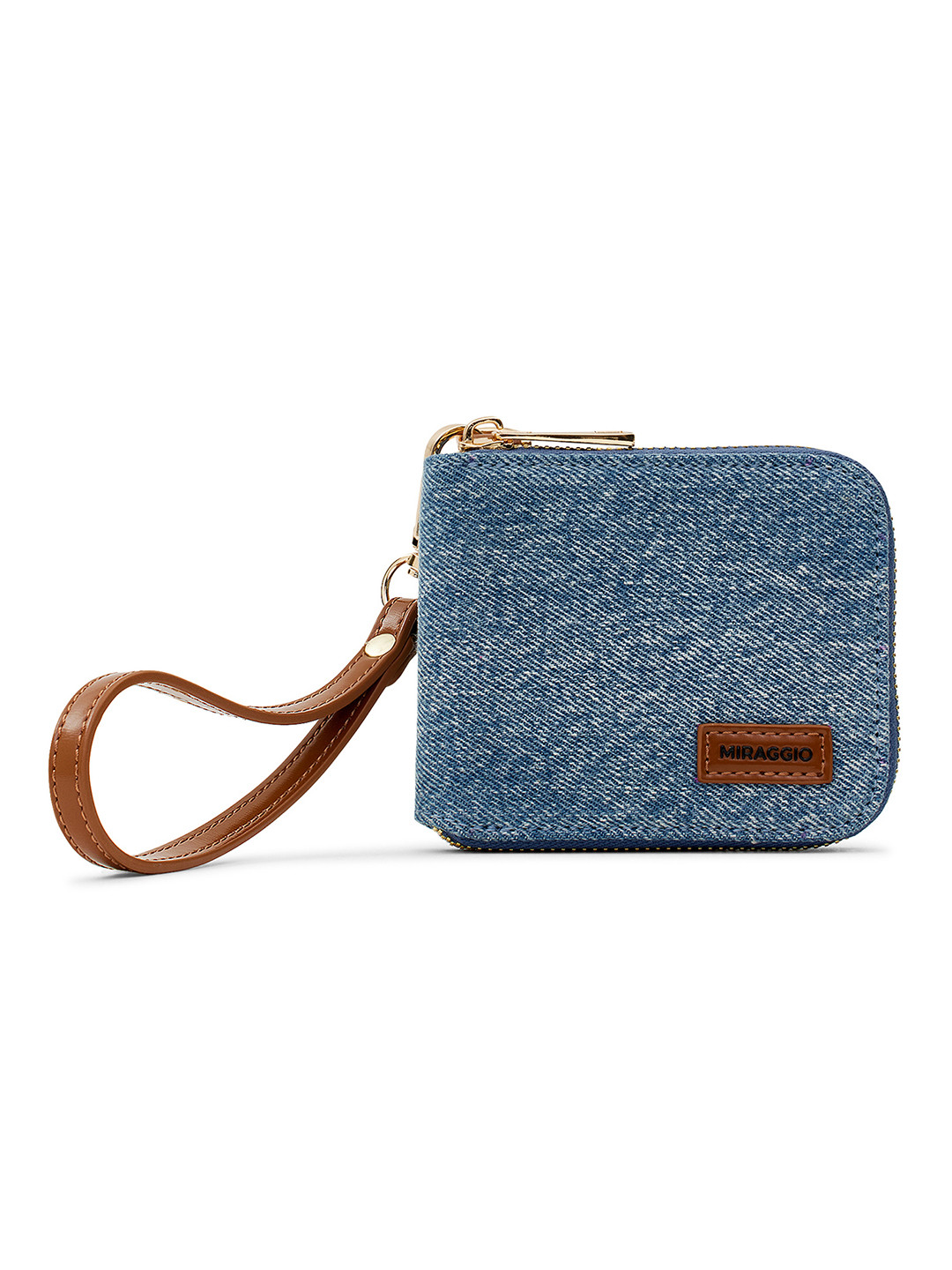MIRAGGIO Fabia Brown Detachable Wrist Strap Denim Wallet