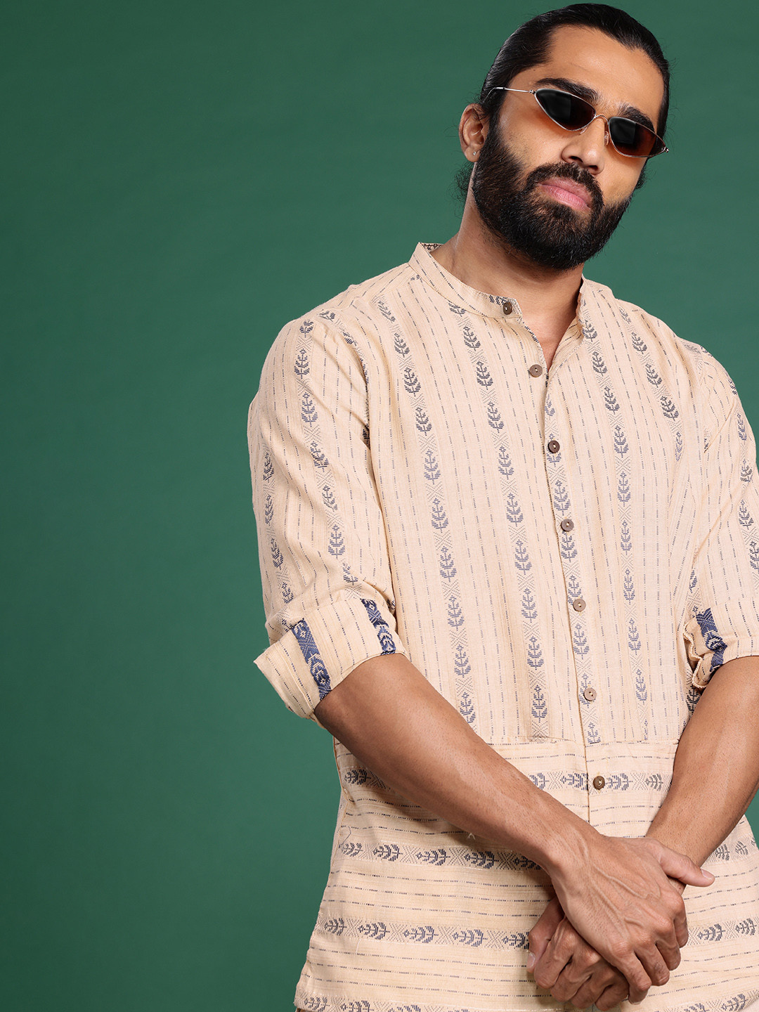 Sangria Beige Ethnic Motif Casual Shirt
