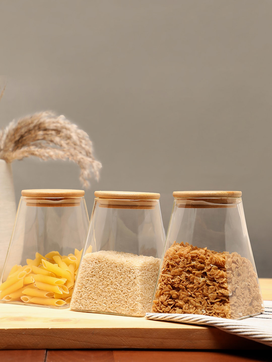 Bonhomie Brown Glass Dishwasher Safe 3 Piece Flip Top Jar