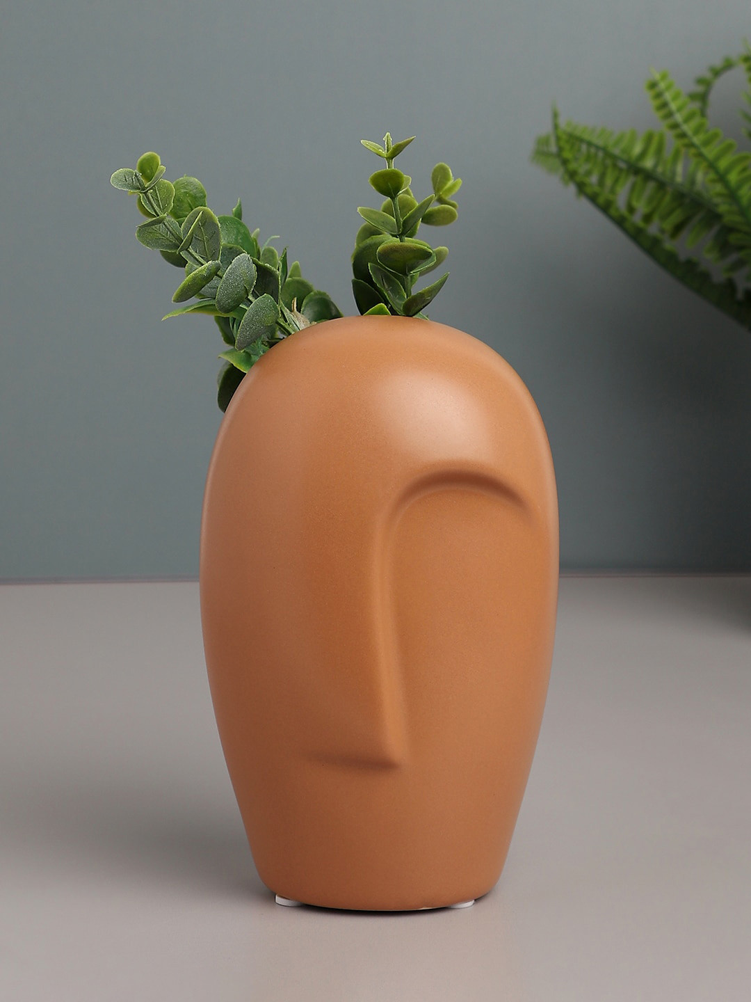 Bonhomie Brown Ceramic Abstract Face Vase