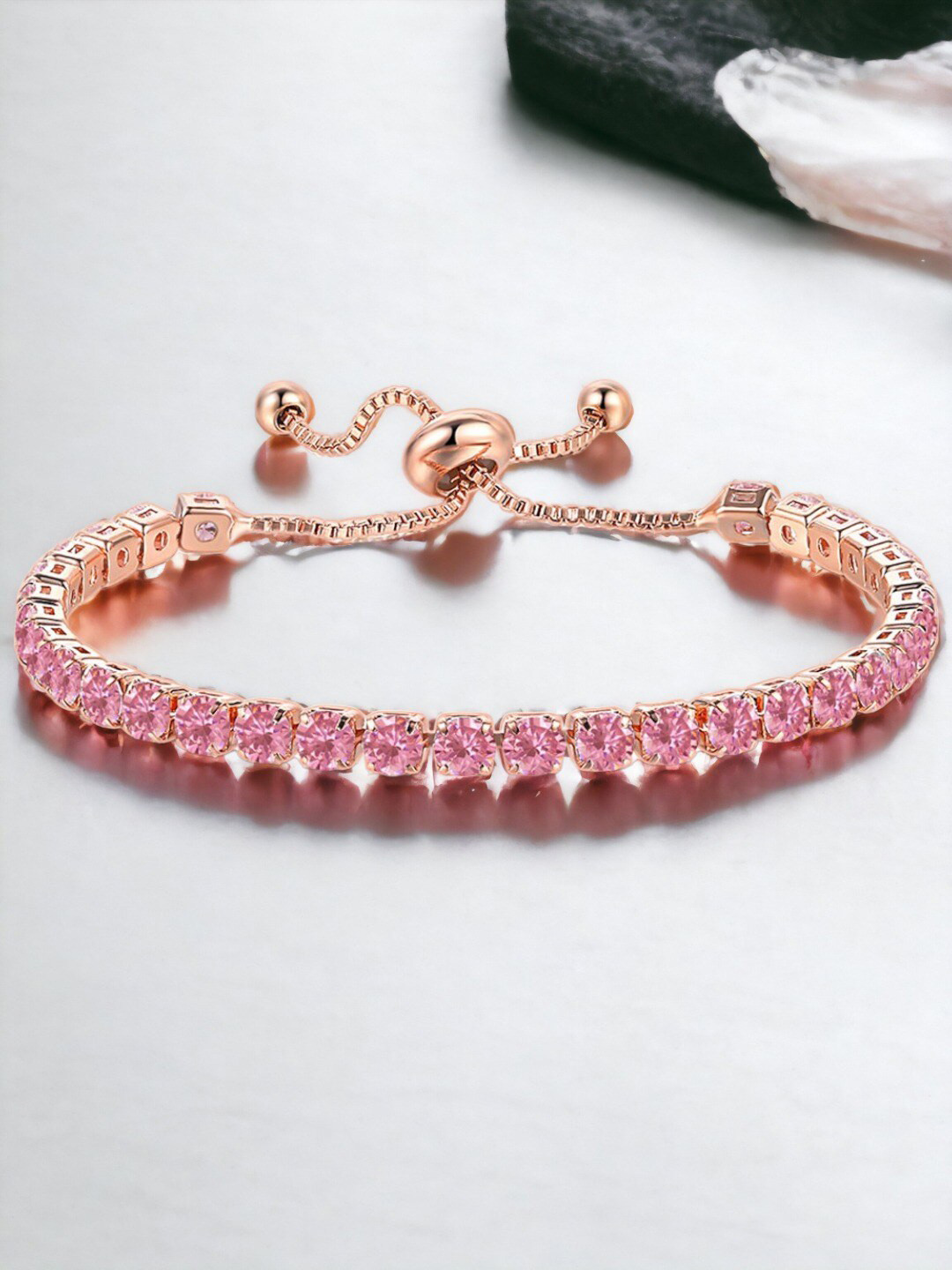 Jewels Galaxy Rose Gold Plated Round Cut Cubic Zirconia Matrix Tennis Bracelet