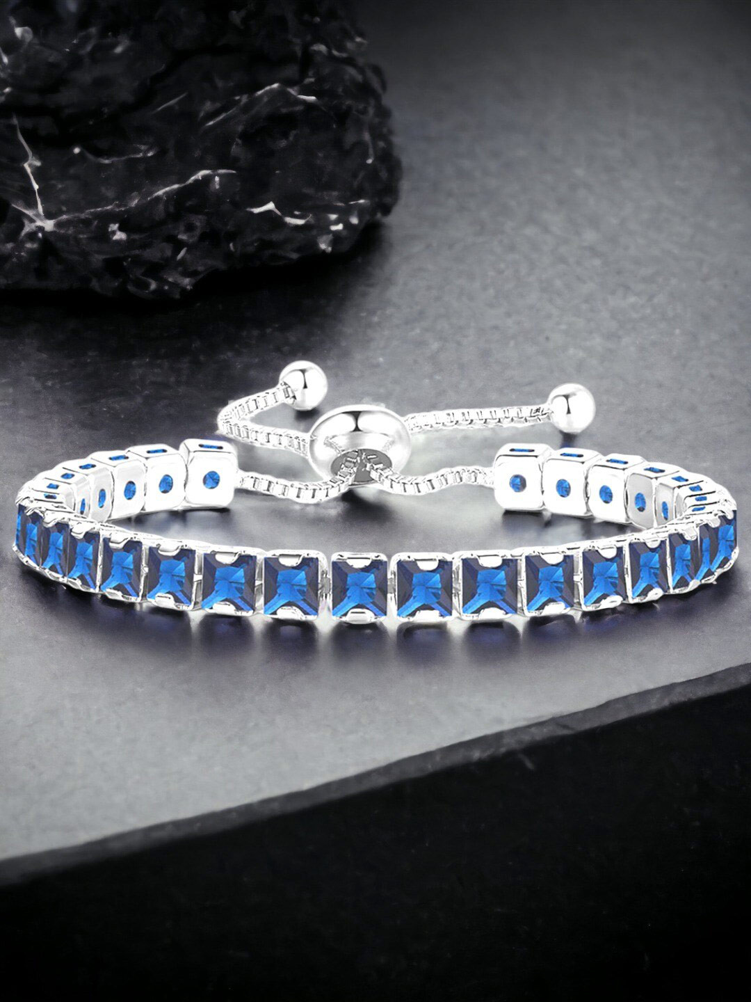 Jewels Galaxy Silver Plated Square Cut Cubic Zirconia Matrix Tennis Bracelet