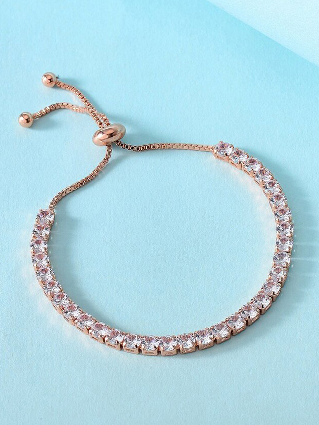 Jewels Galaxy Rose Gold Plated Round Cut Cubic Zirconia Matrix Tennis Bracelet