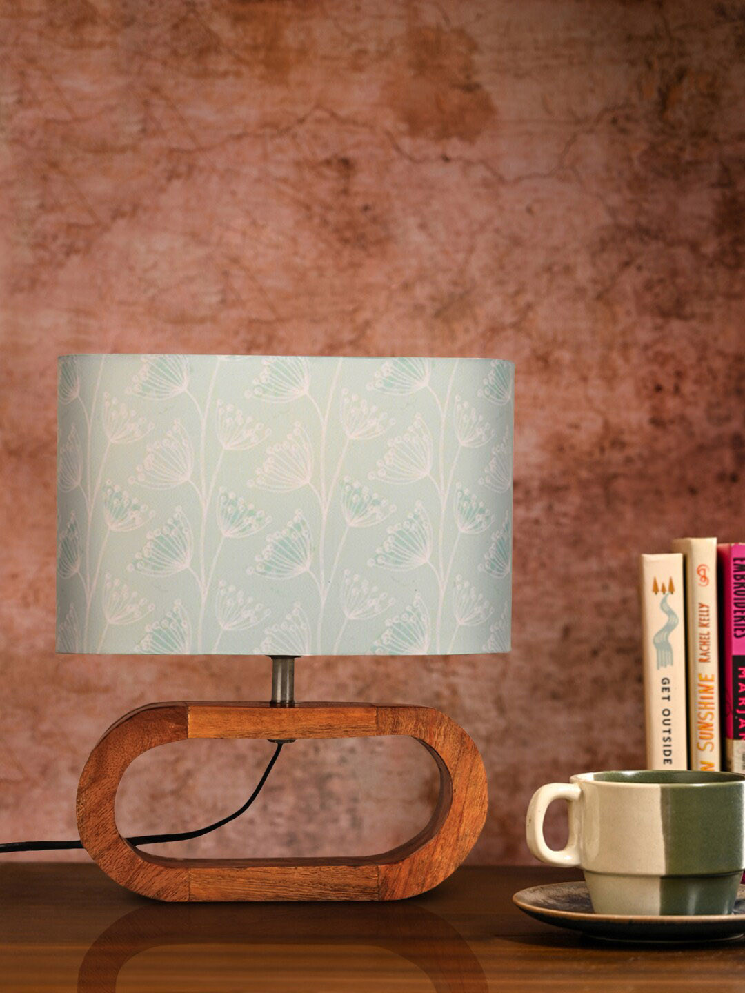 green girgit Sea Green Printed Wood Quirky Semi-Sphere Table Lamp