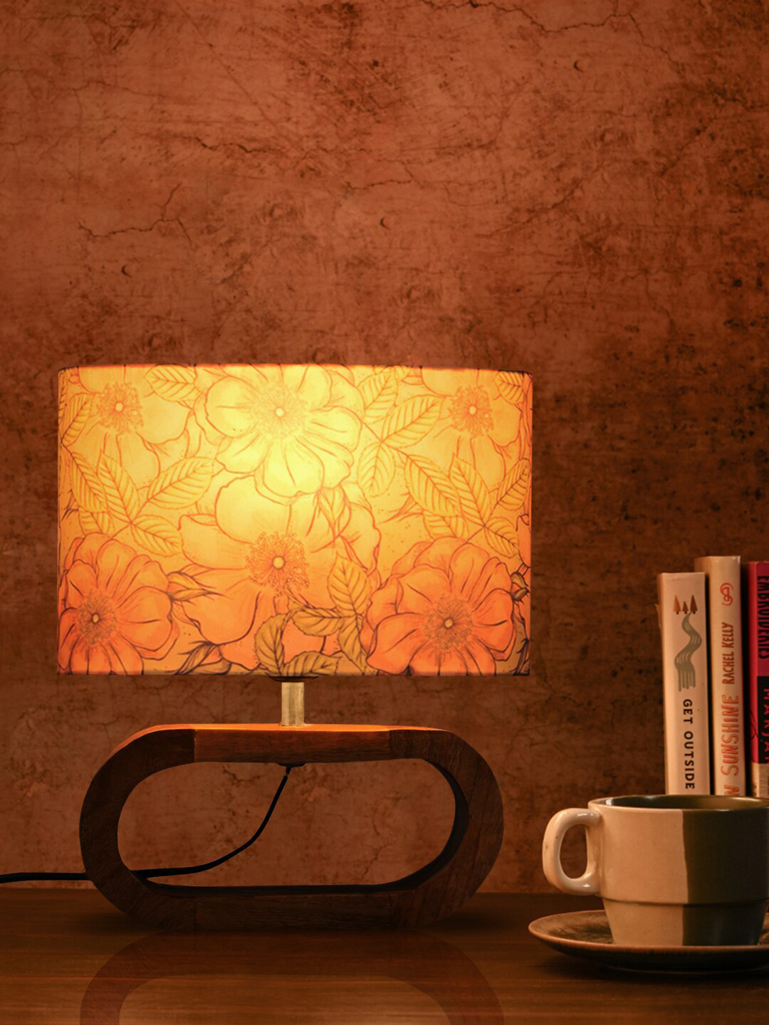 green girgit Pink Printed Wood Quirky Semi-Sphere Table Lamp