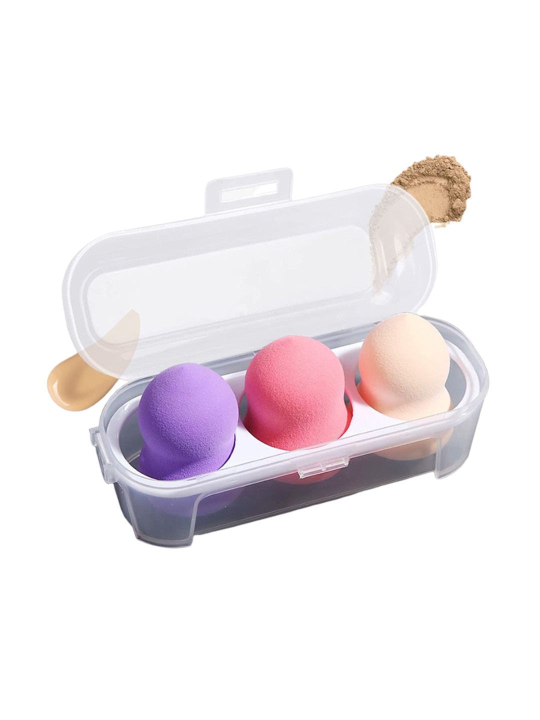 CHRONEX Set of 3 Makeup Beauty Blender Sponge Set with Case - Multicolored