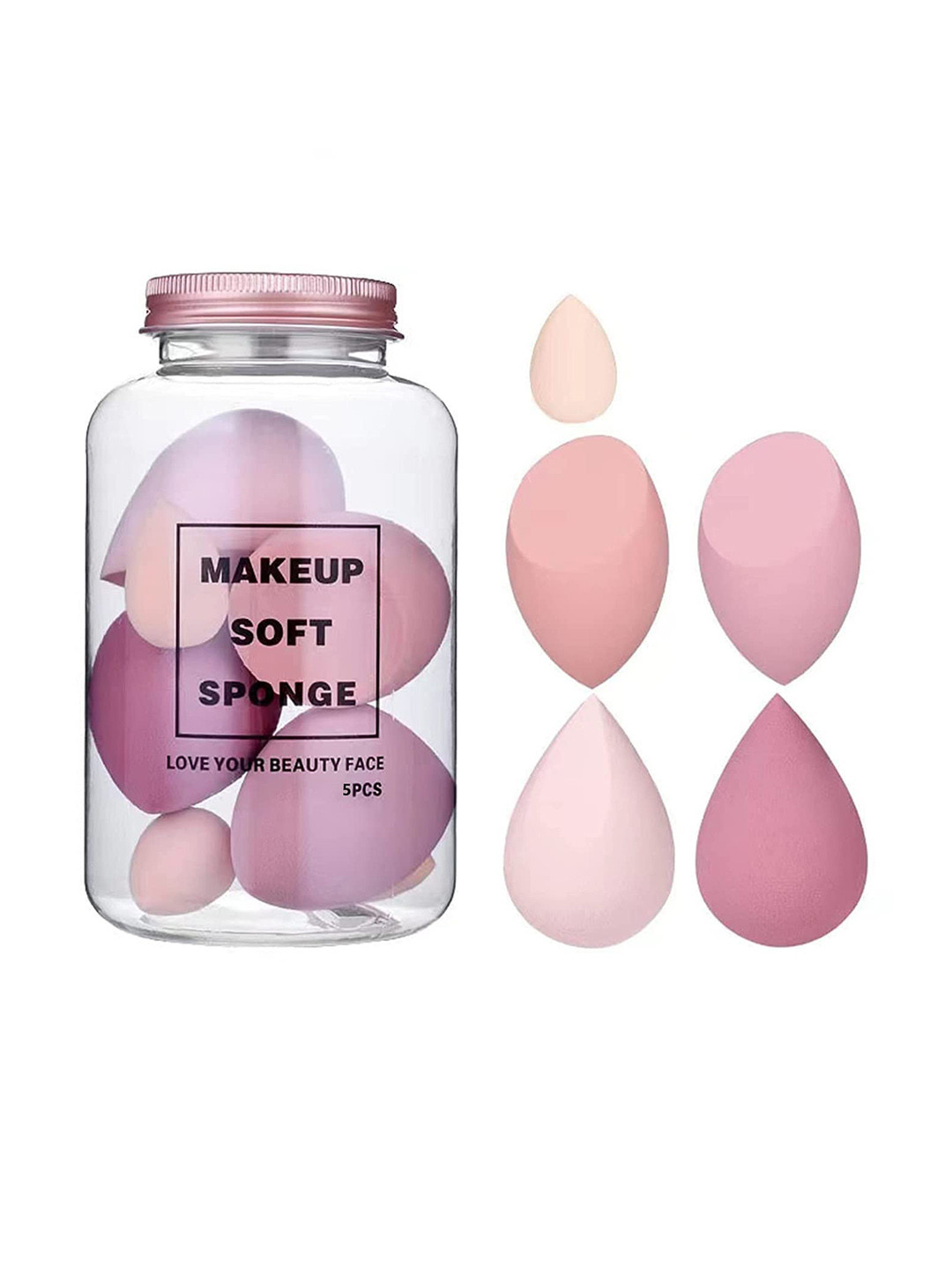 CHRONEX Set of 5 Latex-Free Makeup Beauty Blender Sponge with Case - Pink