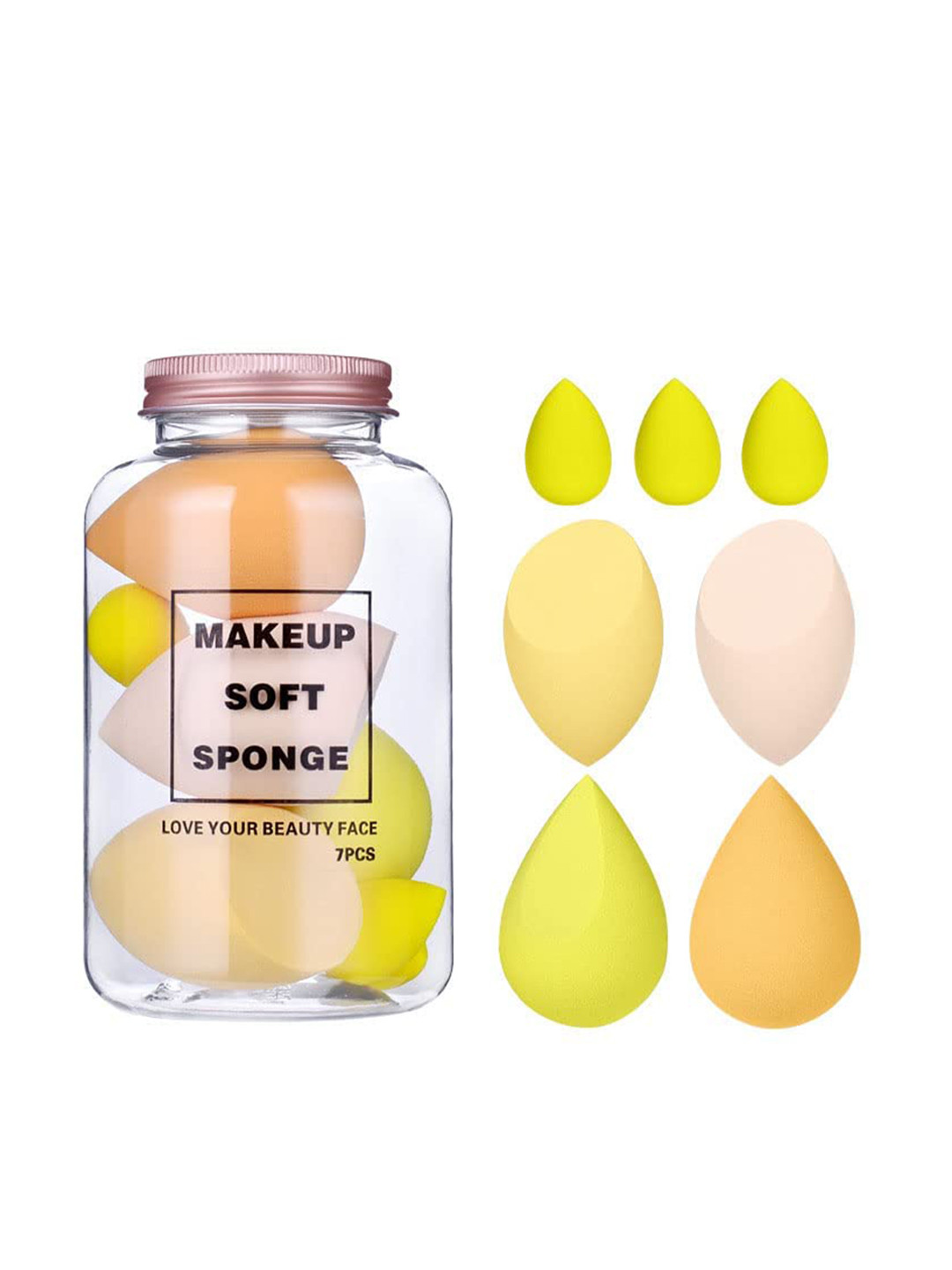 CHRONEX Set of 7 Latex-Free Makeup Beauty Blenders with Case - Yellow & Beige