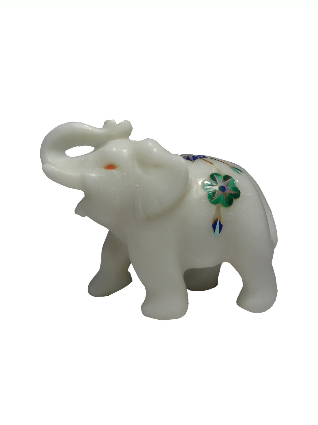 Avinash Handicrafts inlaid Elephant Off White Marble Glossy Living Room Medium Showpiece - 2.2 Inches
