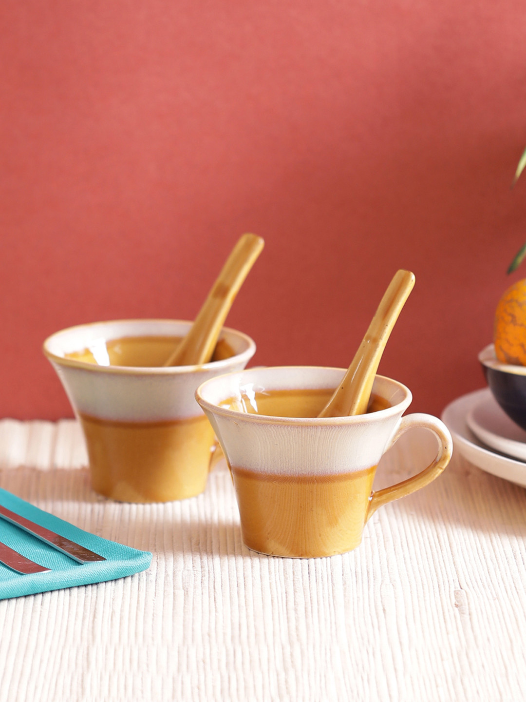 VarEesha Golden Mustard Solid Ceramic Microwave Safe 4 Piece Dinner Set