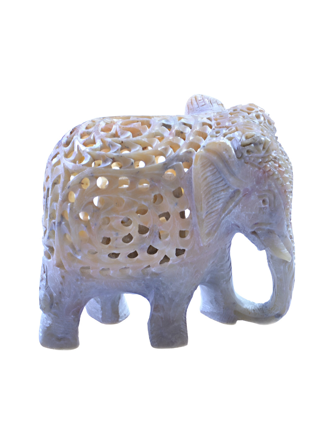 Avinash Handicrafts Threecut Elephant White Stone Natural Living Room Small Showpiece - 2.6 Inches