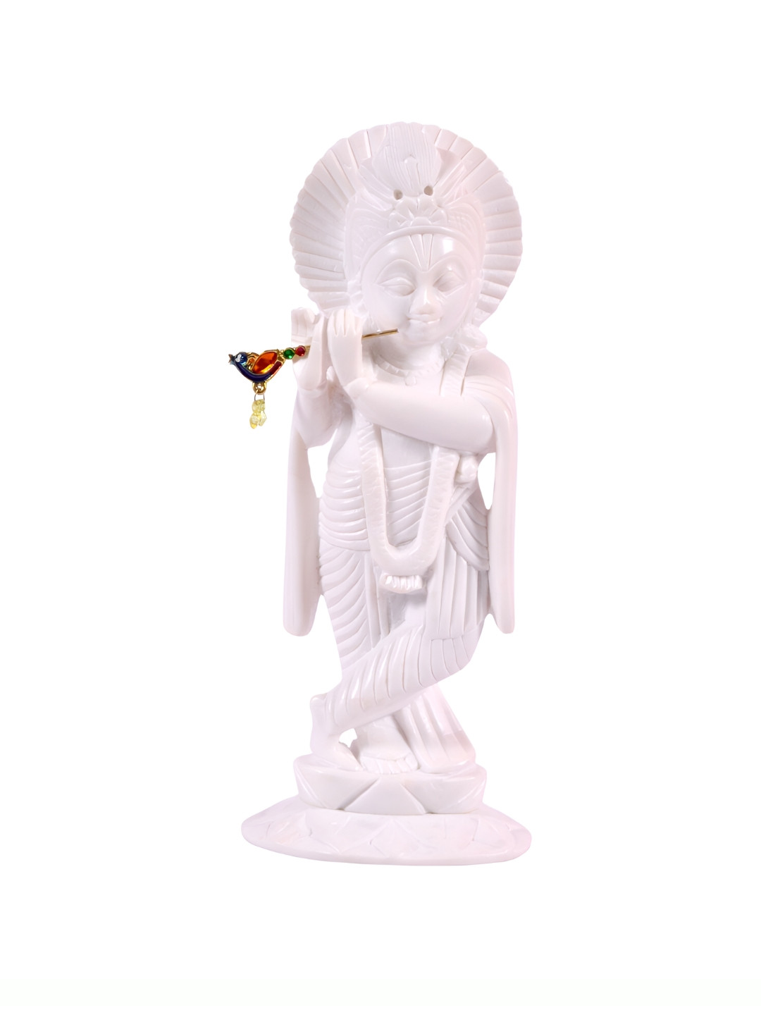 Avinash Handicrafts Krishna White Marble Glossy Prayer Room Hand-Crafted Small Showpiece - 8.5 Inches