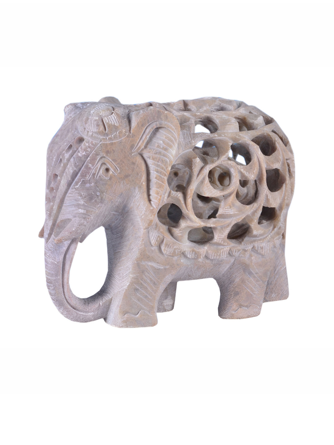 Avinash Handicrafts Threecut Elephant Grey Stone Natural Living Room Hand-Crafted Small Showpiece - 3.1 Inches