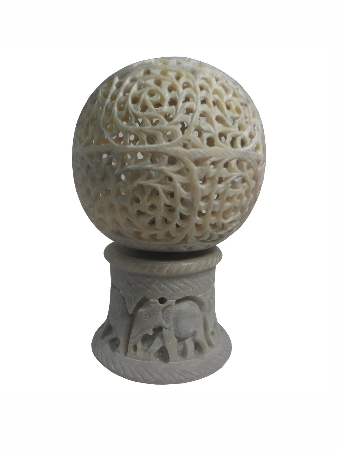 Avinash Handicrafts Carved Moving Ball White Stone Matte Living Room Small Showpiece - 6.7 Inches