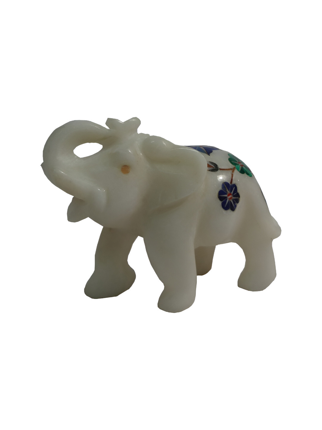 Avinash Handicrafts inlaid Elephant Off White Marble Matte Living Room Small Showpiece - 2.8 Inches