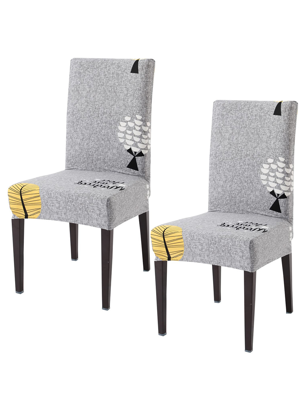 HOKIPO 2 Pieces Grey Printed Stretchable Dining Chair Covers
